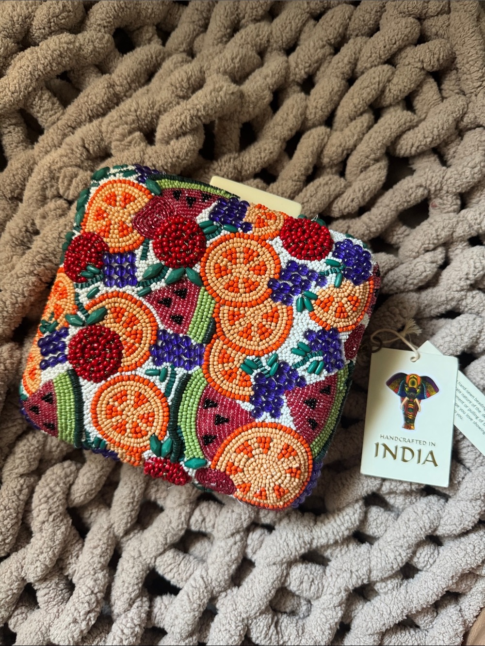 Handcrafted Multicolor Beaded Fruit Motif Bag